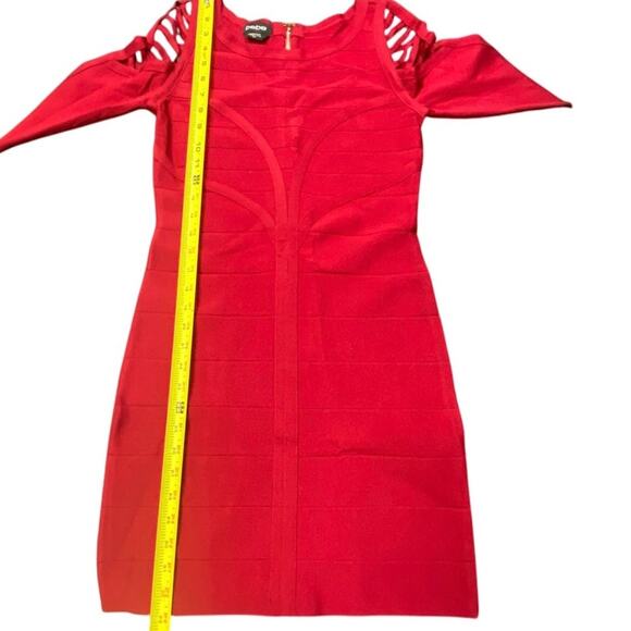 Bebe Red Bandage Bodycon Dress Women’s Medium Cutout Shoulder Long Sleeve Party - Picture 6 of 8